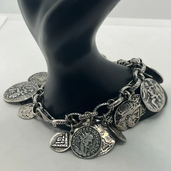 SILPADA Sterling Silver Oxidized Roman Coin Cha Cha Charm Bracelet B1624